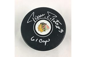 BM AUTHENTICS Pierre Pilote Chicago Blackhawks Signed Autographed Hockey Puck - 61 Cup Inscription - Beckett COA