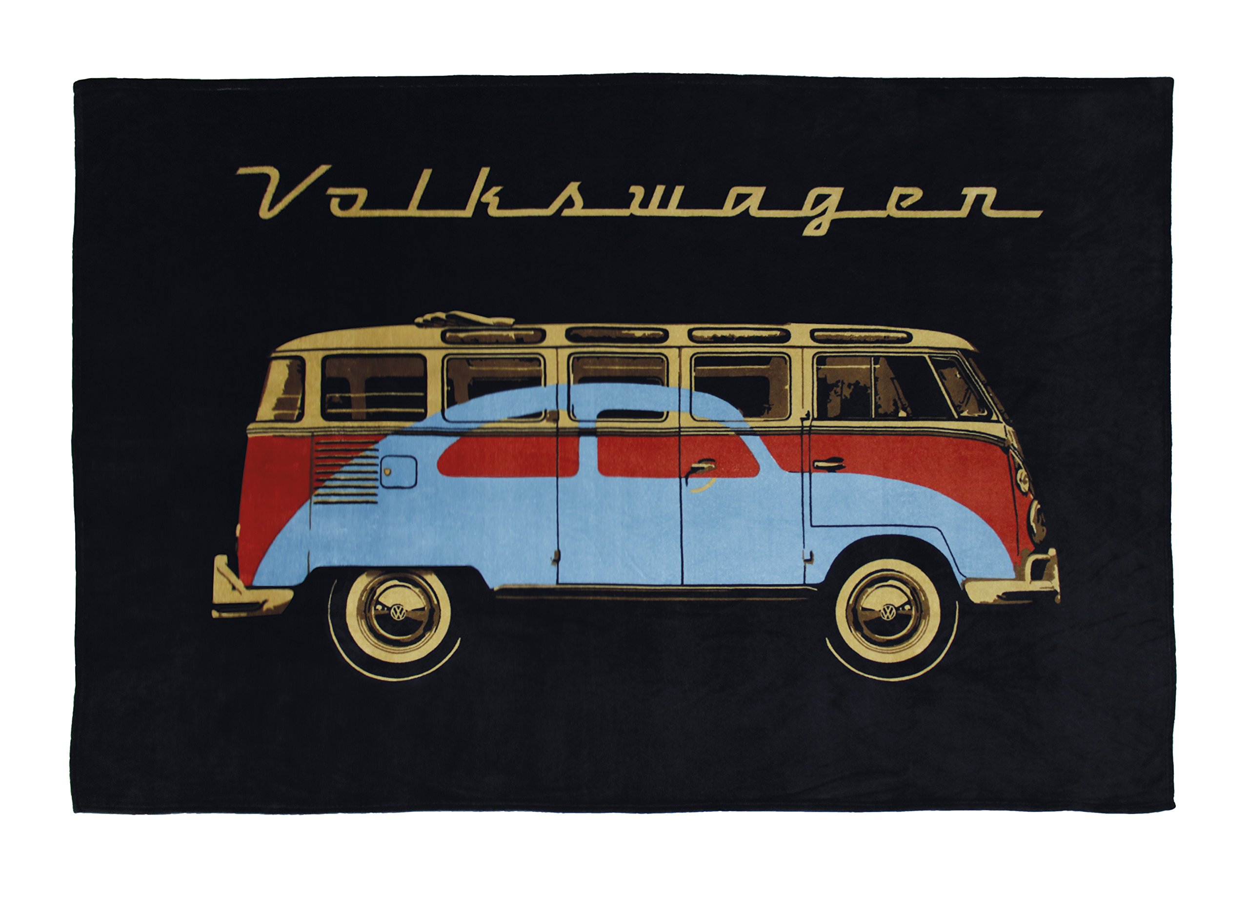 BRISA VW CollectioBRISA VW Collection Volkswagen Soft Cuddly fluffy Fleece Blanket throw in T1 Bus & Beetle Design (150x200 cm/59x78.7 in.) (Bus/Black)