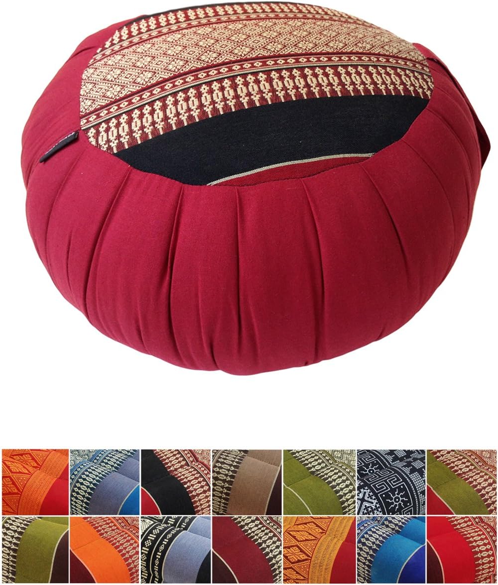 Coussin De Méditation Rond Zafu - 36x15cm, Housse Lin/coton Bordeaux, Rembourrage Perles EPS