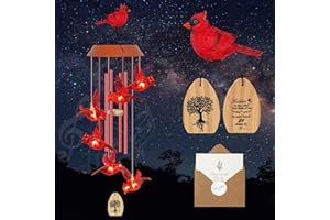YHMALL Solar Wind Chimes for Outside, Memorial Cardinal Wind Chimes, 35" LED Windchimes Outdoors Christmas Birthday Cardinal Gifts for Women Mom Grandma Home Garden Decor