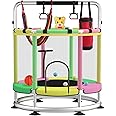 Trampoline for Kids, Update T-handrail Adjustable Baby Toddler Trampoline with Basketball Hoop, 440lbs Anti-Rollover Round Bottom Indoor Outdoor Toddler Trampolines with Enclosure