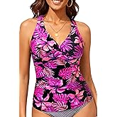 Daci Women's Tankini Top Only - Tummy Control Twist Front Swim Top Athletic Cross Back Supportive Bathing Suit 2026