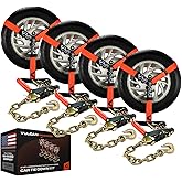 VULCAN Car Tie Down with Chain Anchors - Lasso Style - 2 Inch x 96 Inch - 4 Pack - PROSeries - 3,300 Pound Safe Working Load