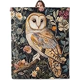 Lugiu Beautiful Owl Blanket, Lightweight Comfy Elegant Owls with Vintage Flower Blankets for Couch Sofa Bedroom, Soft Plush Travel Flannel Throw Blanket Gifts for Adults Kids Women, Home Decor 60×50in