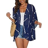 Womens Kimono Cardigans Beach Cover ups Swimwear Puff Sleeve Loose Casual Summer Tops
