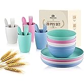 Wheat Straw Dishes Dinnerware Sets, Kaloo 20pcs Lightweight Unbreakable Dish Set, Microwave and Dishwasher Safe, Reusable Kids and Toddler Plates and Bowls Sets