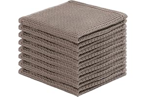 joybest Cotton Kitchen Dish Cloths, 8-Pack Waffle Weave Ultra Soft Absorbent Dish Towels Washcloths Quick Drying Dish Rags, 12x12 Inches, Coffee