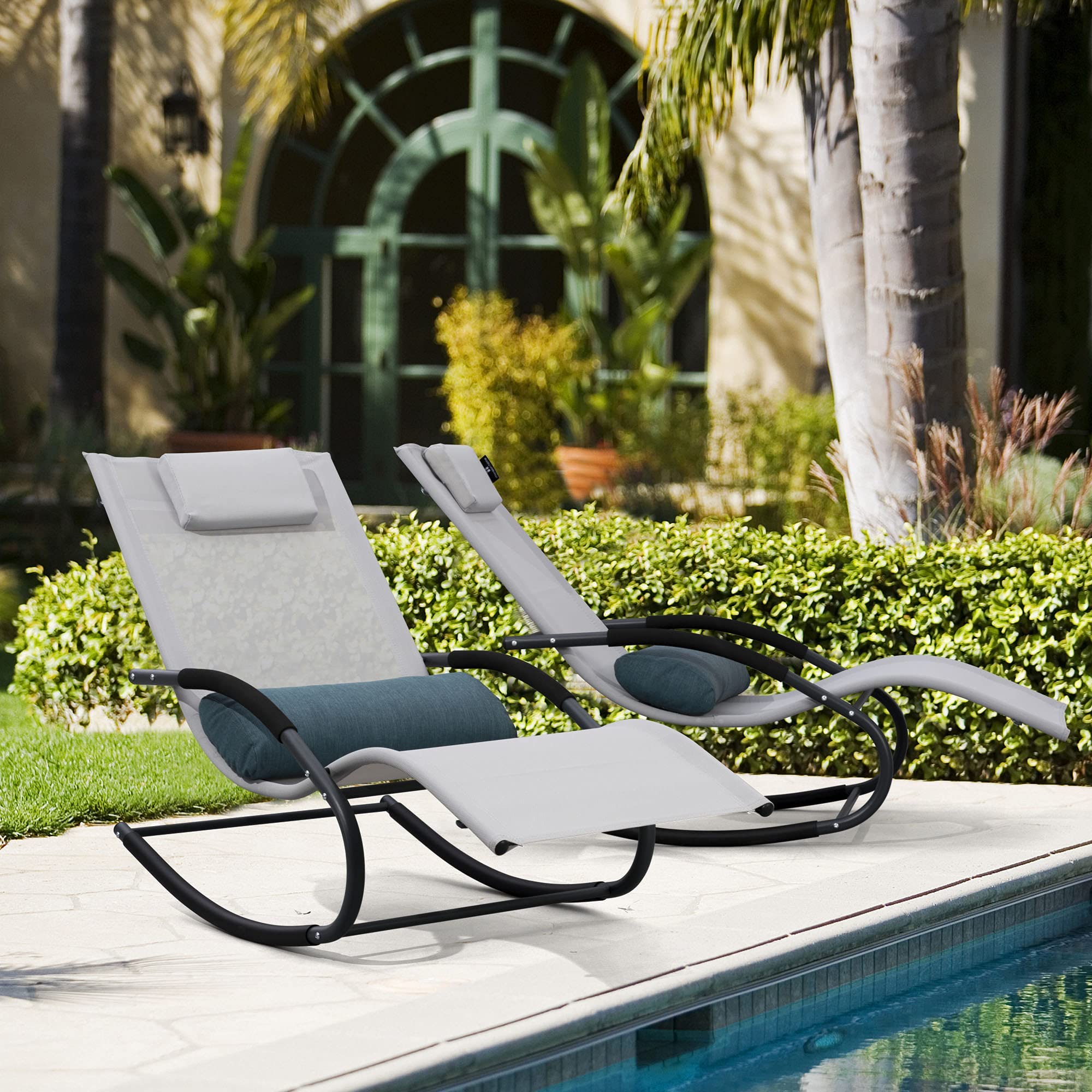 Photo 1 of ***ONLY ONE CHAIR/MISSING INSTRUCTIONS AND SOME HARDWARE**mansion home Pool Lounge Chairs, Chaise Lounge Chairs for Outside Pool & Patio & Lawn, Lounge Patio Chairs Set of 2 with Detachable Pillow, Light Grey