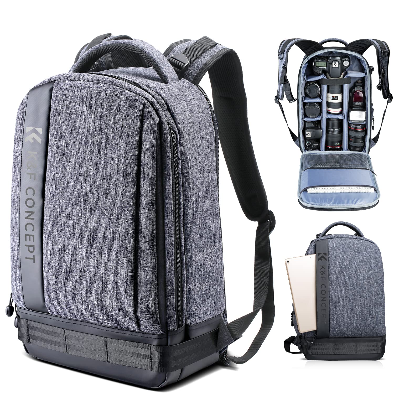 K&F Concept Lightweight DSLR Camera Backpack Water Resistant Nylon Multipurpose Bag for Canon Nikon Fuji and Other Cameras Laptop Ipad - Light Grey(17.32 * 6.30 * 11.42") — image 1