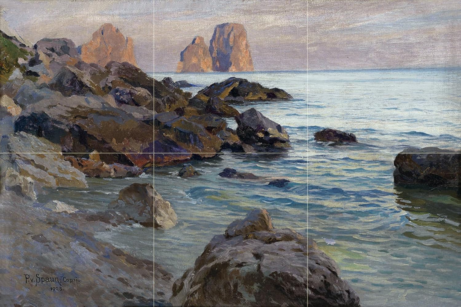 Paisaje marino rocas marinas en Capri P. Spaun azulejos mural salpicadero mármol cerámica - Imagen 4 de 27