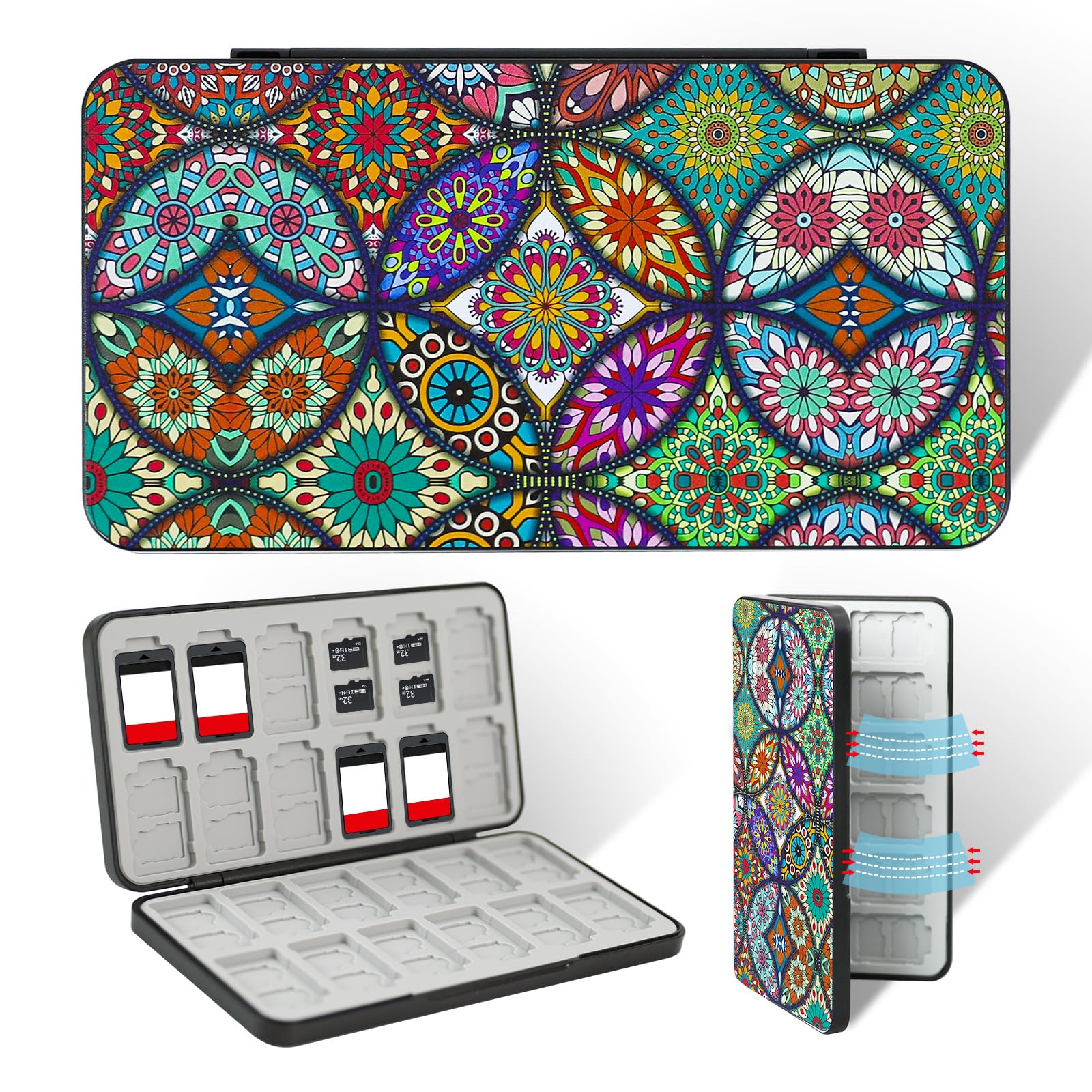 FlyingMage Switch 2 Game Case Holder for Nintendo Switch 2/OLED/Lite Games & Micro SD Cards, Cute Mandala Switch2 Game Card Holder Cartridge Case with 24 Slots Game Card Storage, Totem