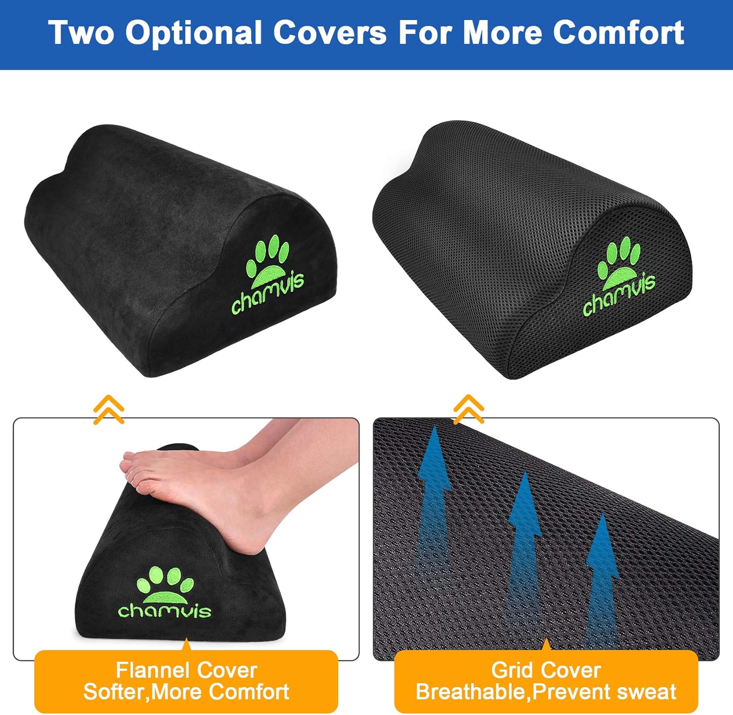Chamvis Office Foot Rest Under Desk, Ergonomic Curve Cushion Non-Slip Footrest, Mesh Breathable and Soft Velvet Two Kinds of Covers, for Home, Office, Car, Airplane to Relieve Lumbar, Back, Knee Pain : Office Products