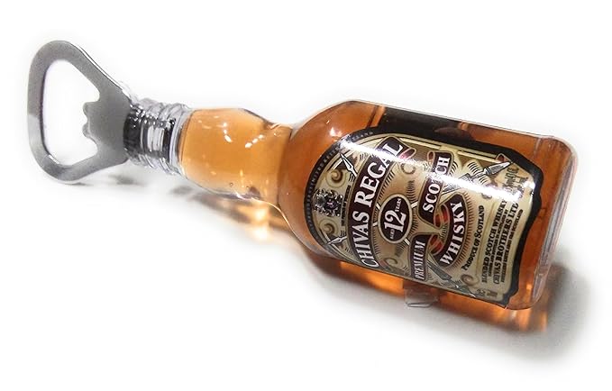 DFS Plastic 2 in 1 Whisky Shaped Bottle with Opener and Fridge Magnet (Clear, Small)