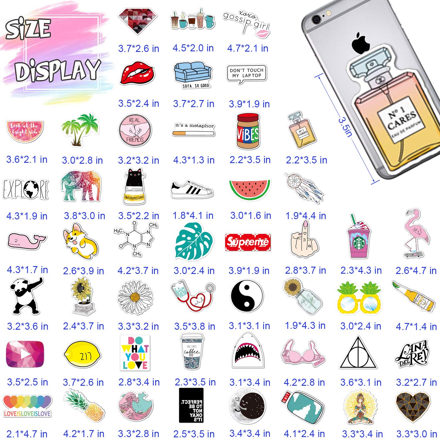 Trendy Vinyl Stickers for Laptop Water Bottles (50-Pack) Cute Waterproof Aesthetic Stickers for Phone Skateboard Guitar