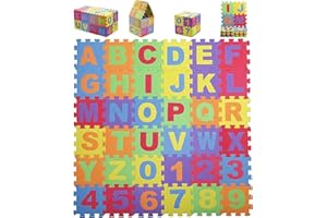 Suwimut Baby Foam Play Mat (36-Piece Set), 6.1x6.1 Inch Interlocking Alphabet and Numbers Floor Puzzle Colorful EVA Foam Puzzle Playmat Tiles for Crawling Baby, Infant, Toddlers