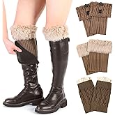 Shyyween 3 Pairs Women Short Boots Socks Boot Cuffs Winter Warm Crochet Knitted Faux Fur Leg Warmers Ankle Warmers