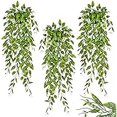 RAINFLOW 3PCS Fake Hanging Plants - Realistic Small Fake Plants with 9 Branches, Faux Pea Pod Plant Indoor for Shelf Living Room Patio Porch Stair Shower Outdoor Greenery Wall Decor(Pots Not Included)