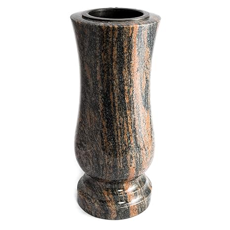 Afterglow Stilvolle Grabvase aus echtem Granit Gneis Barap Halmstad Höhe 28 cm/Ø 12 cm Grabschmuck wetterfest frostsicher Gra