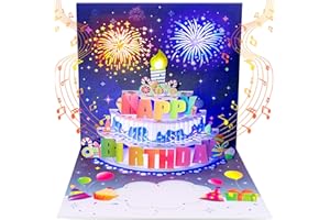 INPHER Birthday Cards Fireworks Pop Up Cake Blowable Light and Music Happy Birthday Card Gifts for Women Men Mom Kids