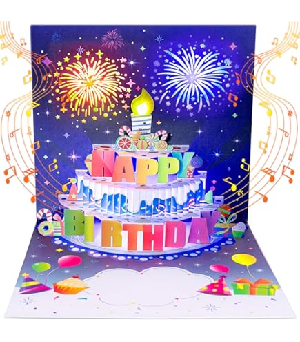 Turypaty 80th Birthday Cards Pop Up 3D Cake - Firework & Music - View #2