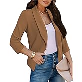 Tralilbee Women's Cropped Blazers 3/4 Sleeve Open Front Lightweight Cardigan Casual Work Office Suit Blazer Jackets S-XL