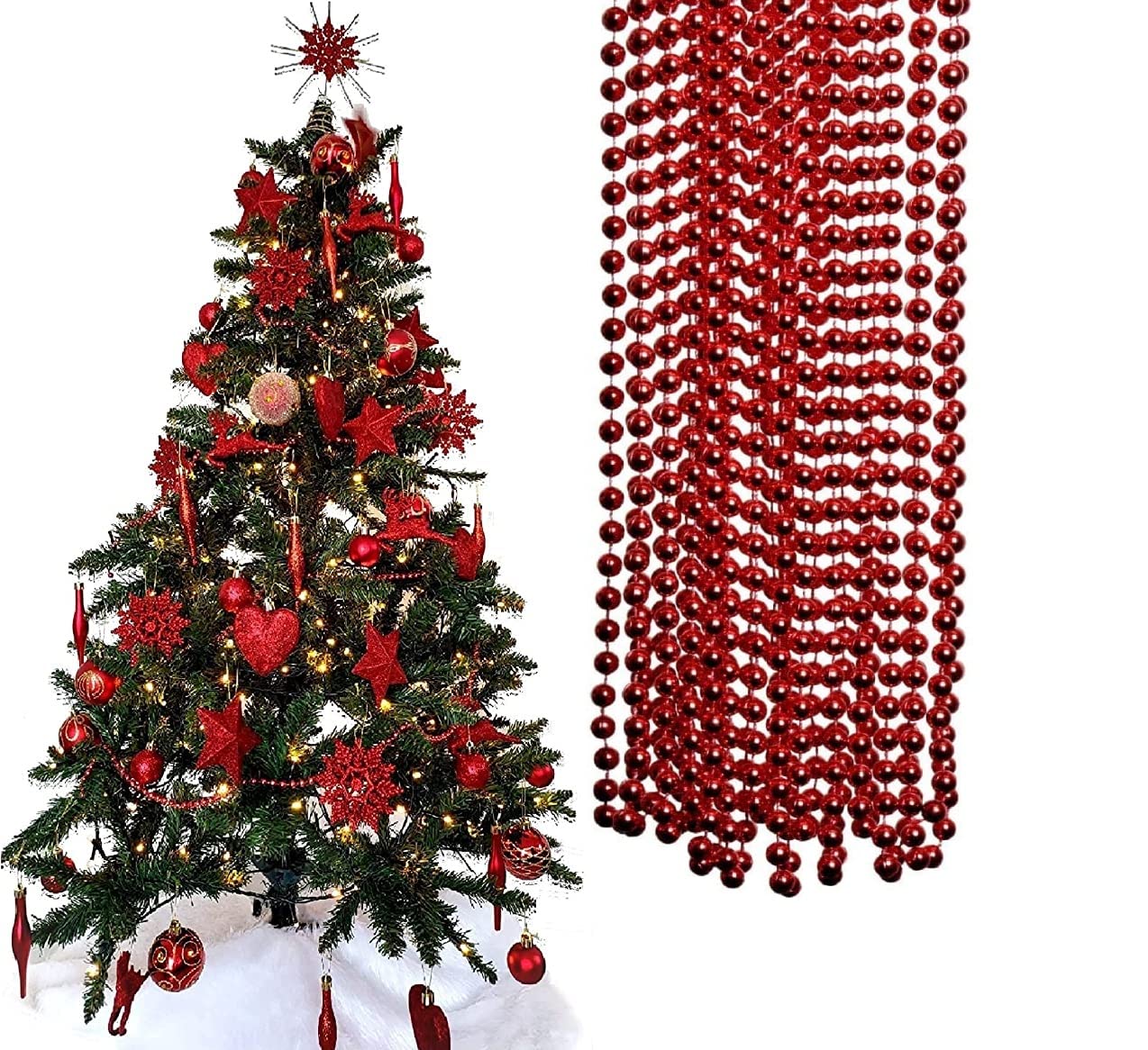 UKDeals Direct UKDD® 10m Long Christmas Bead Chain - Christmas Shiny Bead Garlands - Christmas tree Decorations (Red)