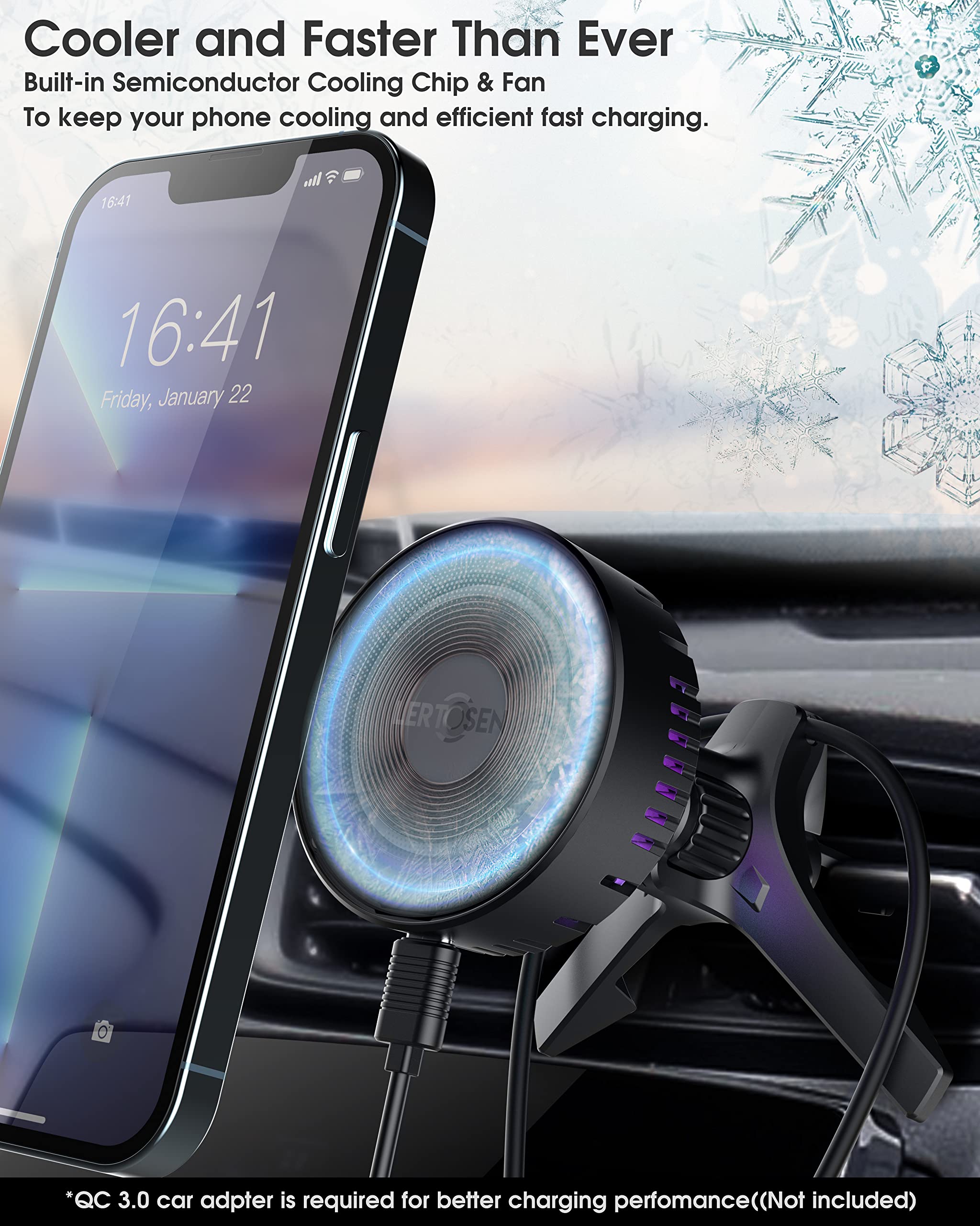 【Semiconductor Cooling Version】 Magsafe Car Charger, LERTOSEN Magnetic Wireless Car Charger for iPhone 14/13/12/Pro/Pro Max/Mini,15W Fast Charging Mag Safe Car Mount Charger Air Vent Phone Holder