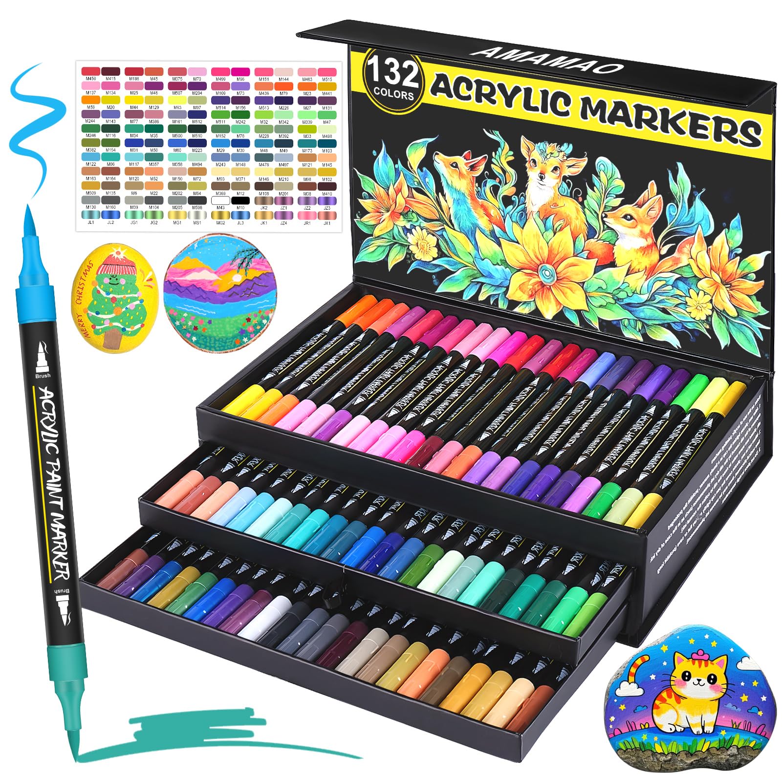 Photo 1 of ************MISSING 1/3 OF MARKERS***************
Amamao 132 Colors Acrylic Paint Markers Pens Set,66 Pack Brush Acrylic Paint Markers for Rock Painting Fabric Plastic Wood Canvas Stone Glass Paper DIY Craft Supplies