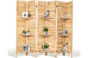 HIGREENA Room Divider 5.6FT Wood Room Divider Panel 6 Panel Folding Room Divider with Shelves Room Divider Screen Partition Room Dividers, Natural Wood
