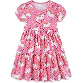 Bumeex Girl's Dresses Cotton Ruffle Sleeve Tiered Swing A-Line Cute Midi Casual Sundress