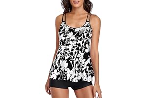 UNIQWETO Flowy Tankini Bathing Suits for Women Tummy Control Swimsuits Two Piece Swimwear Tank Top with Boyshorts