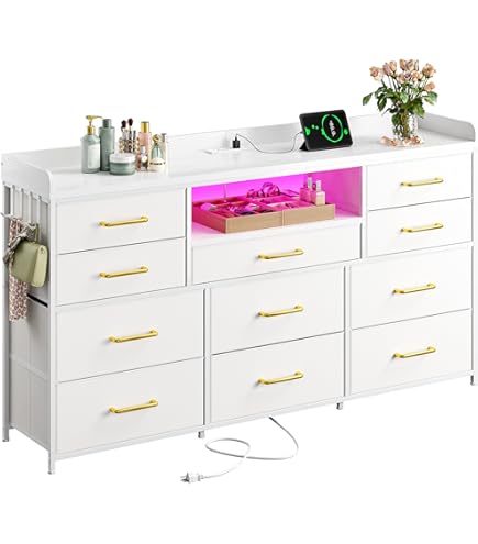 Amazon.com: CARPETNAL White Dresser and Nightstand 3 Piece Set for Bedroom,  1 X White and Gold 6 Drawer Dresser, Nightstand Set of 2 with Gold Handle  for Bedroom : Home & Kitchen