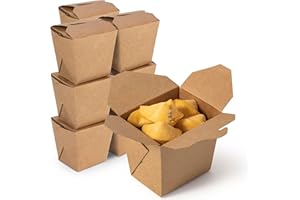 Fit Meal Prep 50 Pack 16 oz Chinese Take Out Boxes - 3.8x3” Plain Kraft Paperboard Food Containers, Leak and Grease Resistant Half Quart Size Asian Rectangle To Go Boxes, Candy Buffet Box and Party