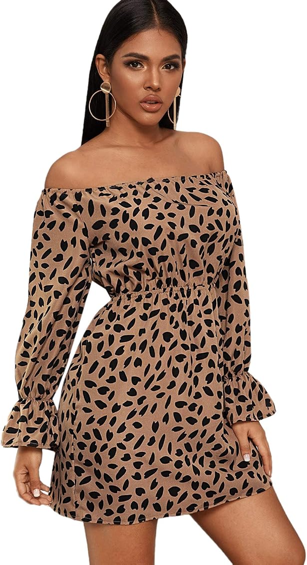 Mini Dress Lantern Long Sleeve Leopard 