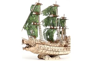 JIGTOY Challenging Flying Dutchman 3D Wooden Puzzles for Adults Pirate Ship Model Kit to Build - Ideal Christmas or Birthday Gift for Puzzle Enthusiasts