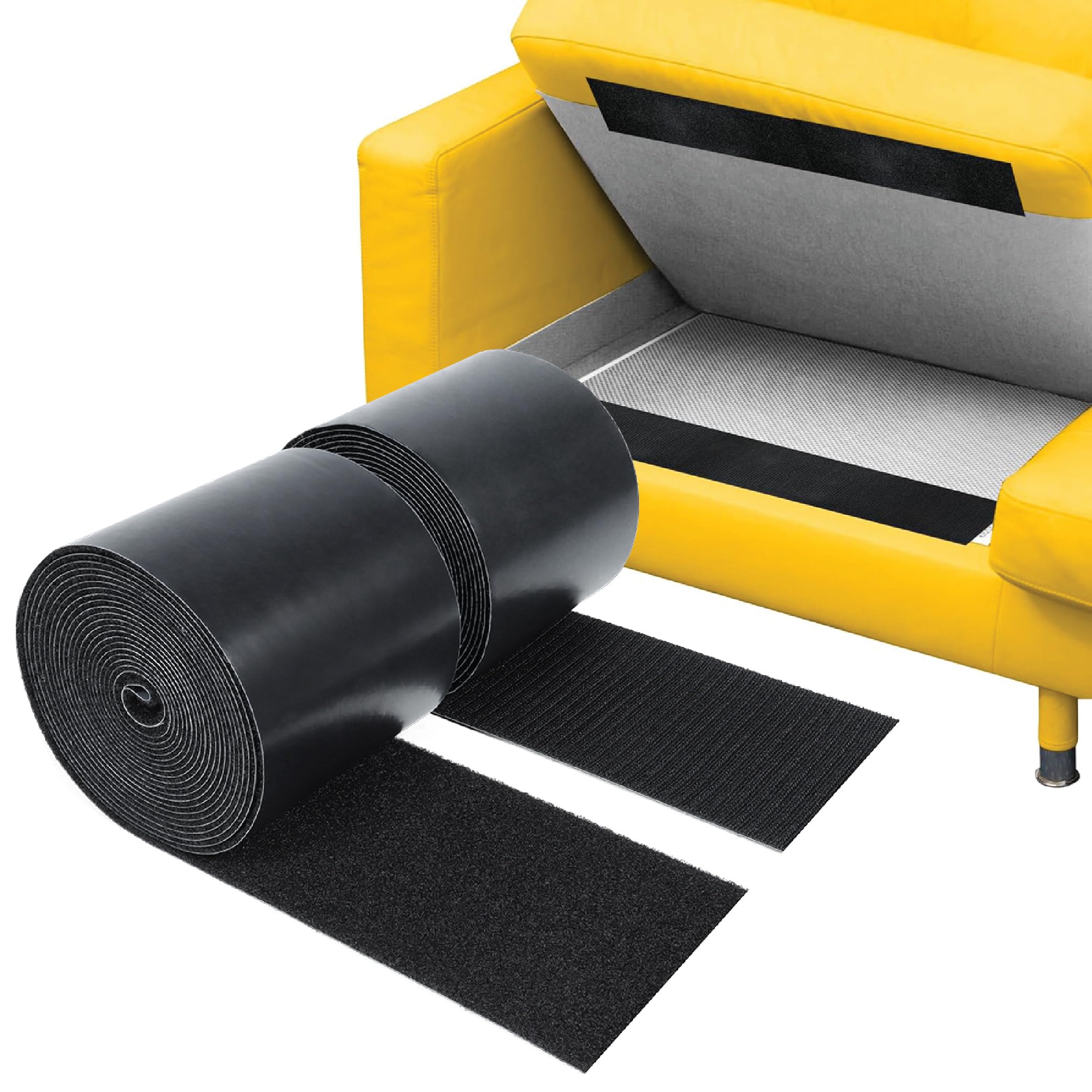 Self-Adhesive Hook and Loop Tape - 15ft x 2 inch Wide - Heavy Duty Sticky Back Tape Fastener - Double Roll with Adhesive Backing - Cut to Size Strips