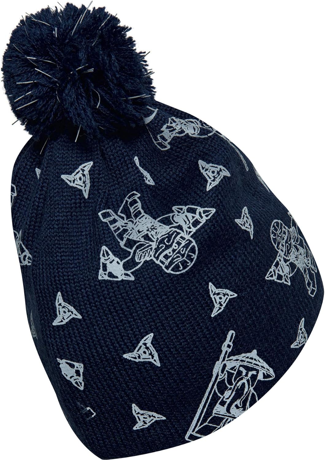 LEGO Wear Boys Kid's Fleece-Lined Wool Knit Printed Hat with Reflective Pom Pom & Detail: Clothing