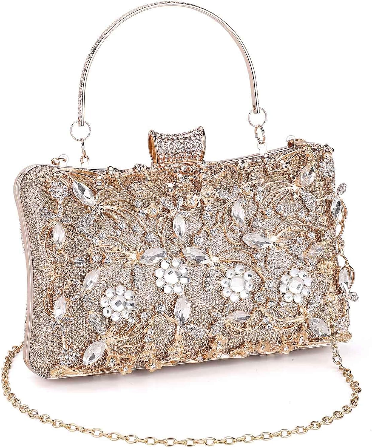 Womens Beaded Clutch Rhinestone Evening Bag Wedding Bridal Prom Purse.