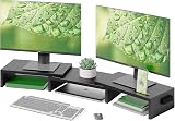 BONTEC Dual Monitor Stand Riser Adjustable Length & Angle Desk Organizer view 1