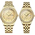 FANMIS His and Hers Couples Watches for Men and Women Stainless Steel Pair Watch Business Waterproof Quartz Analog Watch Valentines Day Gifts for Lover