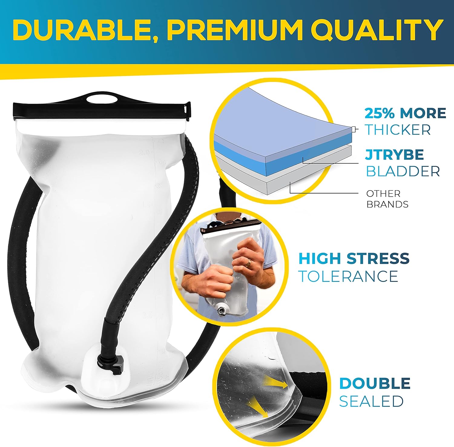 JTRYBE Hydration Bladder 2l Heavy-Duty, Water Reservoir, Bonus Bite Valve & Brush, Leak Proof 2 Liter Replacement Hydration Pack Backpack Bag Hiking Running Biking Outdoor Insulated Tube Hose Military : Sports & Outdoors