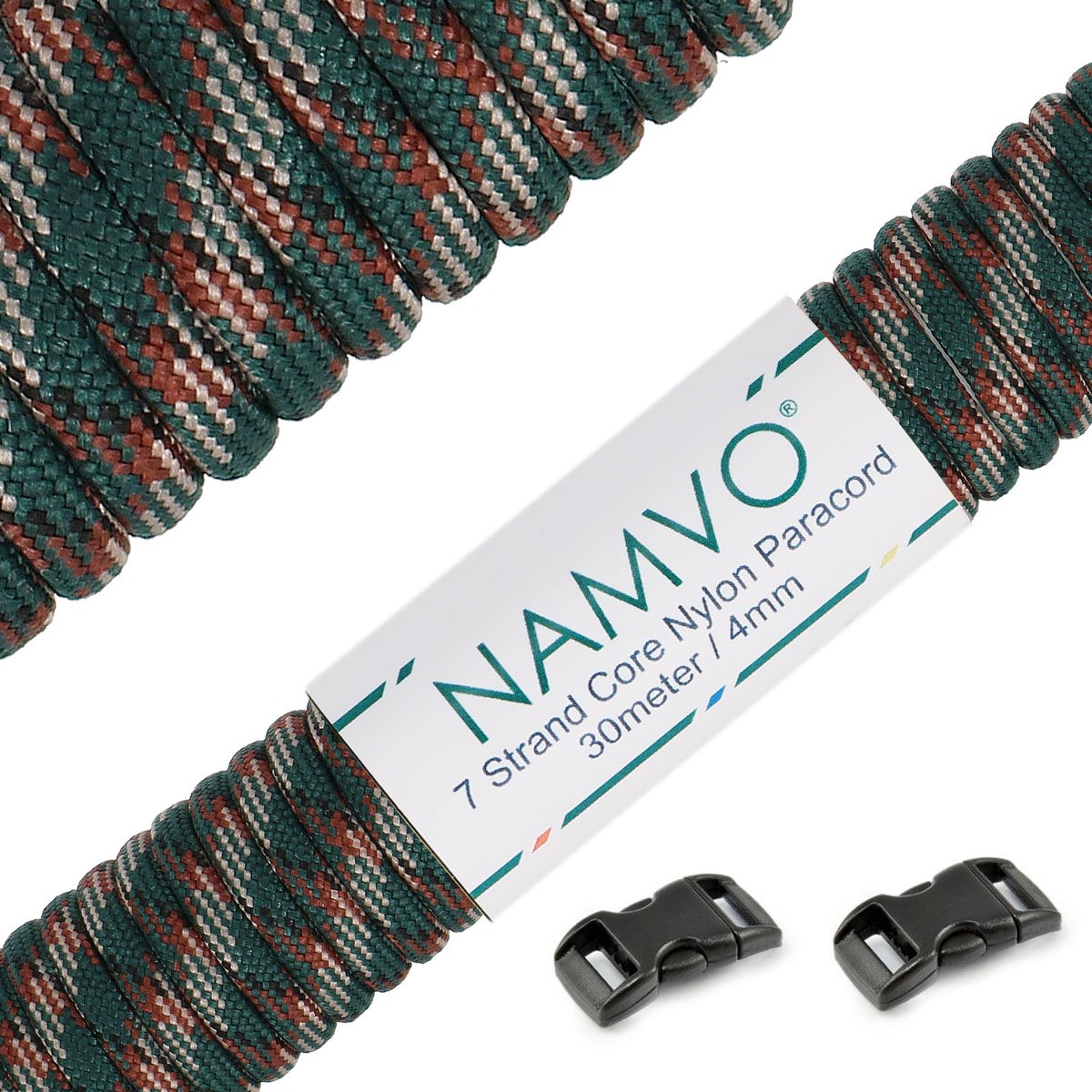 Namvo 550 Paracord Mil Spec Type III 7 strand parachute cord Total Length 100ft / 30 Meters, Dark green camouflage