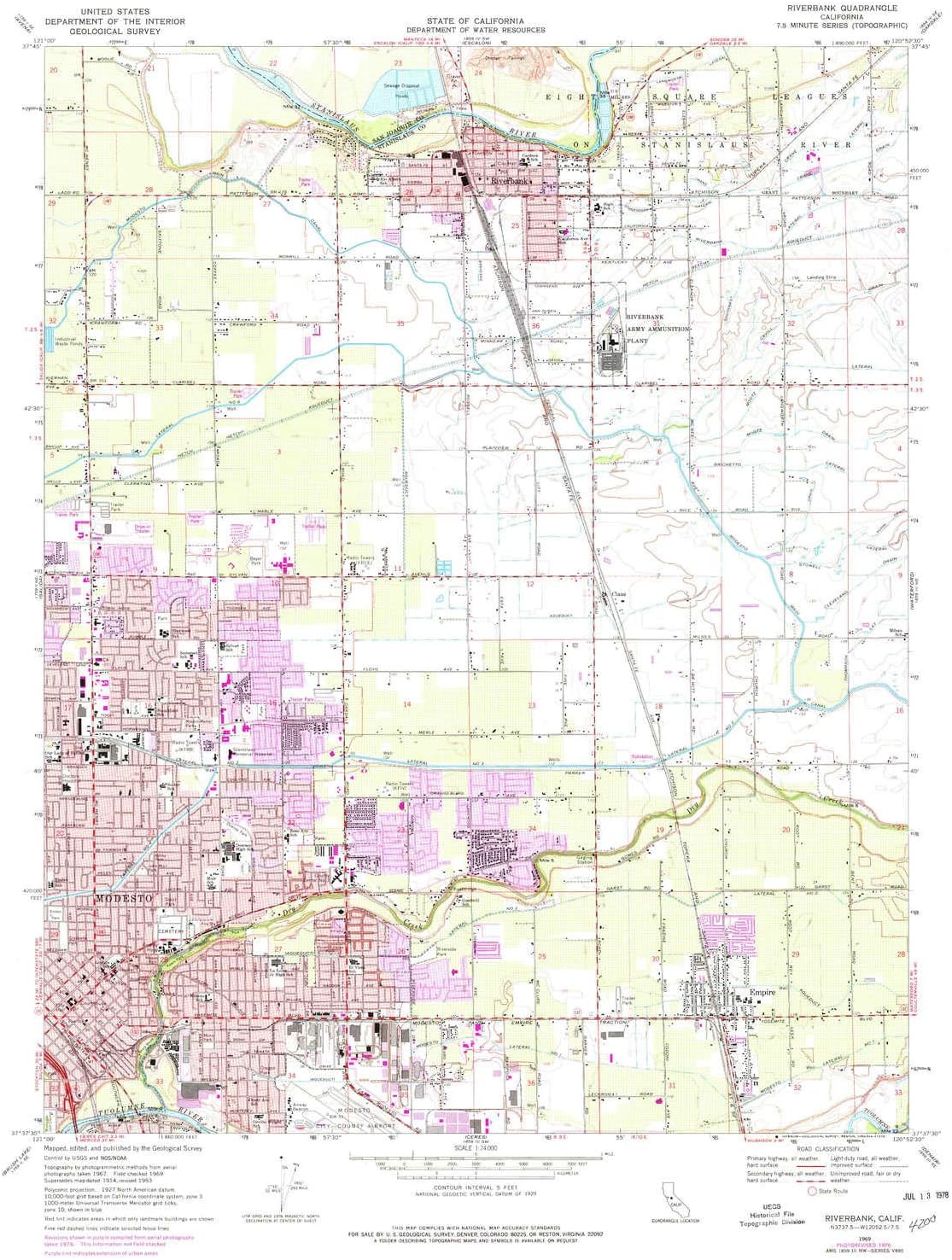 YellowMaps Riverbank CA topo map, 124000 Scale, 7.5 X 7.5