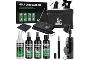 Golf Club Cleaning Kit, 8-in-1 Club Care Set with Cleaner, Brush, Groove Sharpener, Grip Cleaner, Polish, Magnetic Towel, Bal