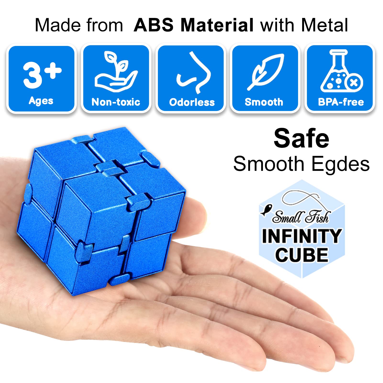 SMALL FISH Fidget Infinity Cube - Built-in Metal Never Ending Infinite Cube,Cool Sensory Aluminum Infinity Cube for Stress Anxiety Relief, Best for Adults and Kids with Autism,and ADHD