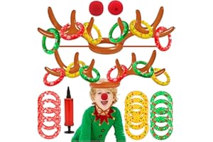 Voiiake Christmas Games, 2 Set Inflatable Reindeer Antler Ring Toss Game, Christmas Party Games for Kids Adult, Holiday Party Gifts Family Party