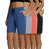 Real Essentials 4 Pack: Women's Dry-Fit Athletic 7" Bermuda Long High Waisted Running Shorts (Available in Plus Size)