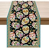 XCHI Sugar Skull Flowers Dia De Los Muertos Table Runner Day of The Dead Mexican Table Decoration for Home Kitchen Dining Holiday Fiesta Themed Party Decor 13x72 Inch
