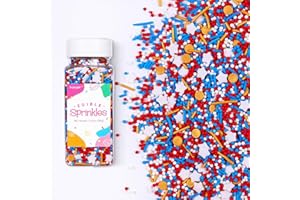 SUJOYGAR Patriotic Sprinkles for Cake Decorating, Food Grade Red White and Blue Star Sprinkles for Cupcakes Cakes Ice Cream Desserts Cookies Baking, 4th of July Party Decoration, 3.52oz