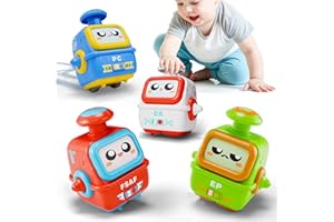iPlay, iLearn Press to Go Robot Car Toys for Toddlers 1-3, Baby Push Go Friction Race Cars for 12 18 24 Month, 4pcs Infant Play Bot Vehicle Set, 1st Birthday Gifts for 1 2 3 Year Old Boys Girls Child